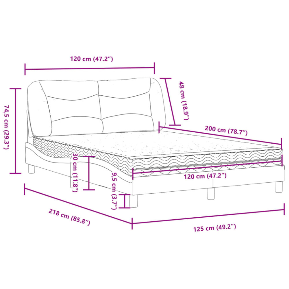 Produktbild för Bed with Mattress "Hvar" Cream 120x200 cm Fabric