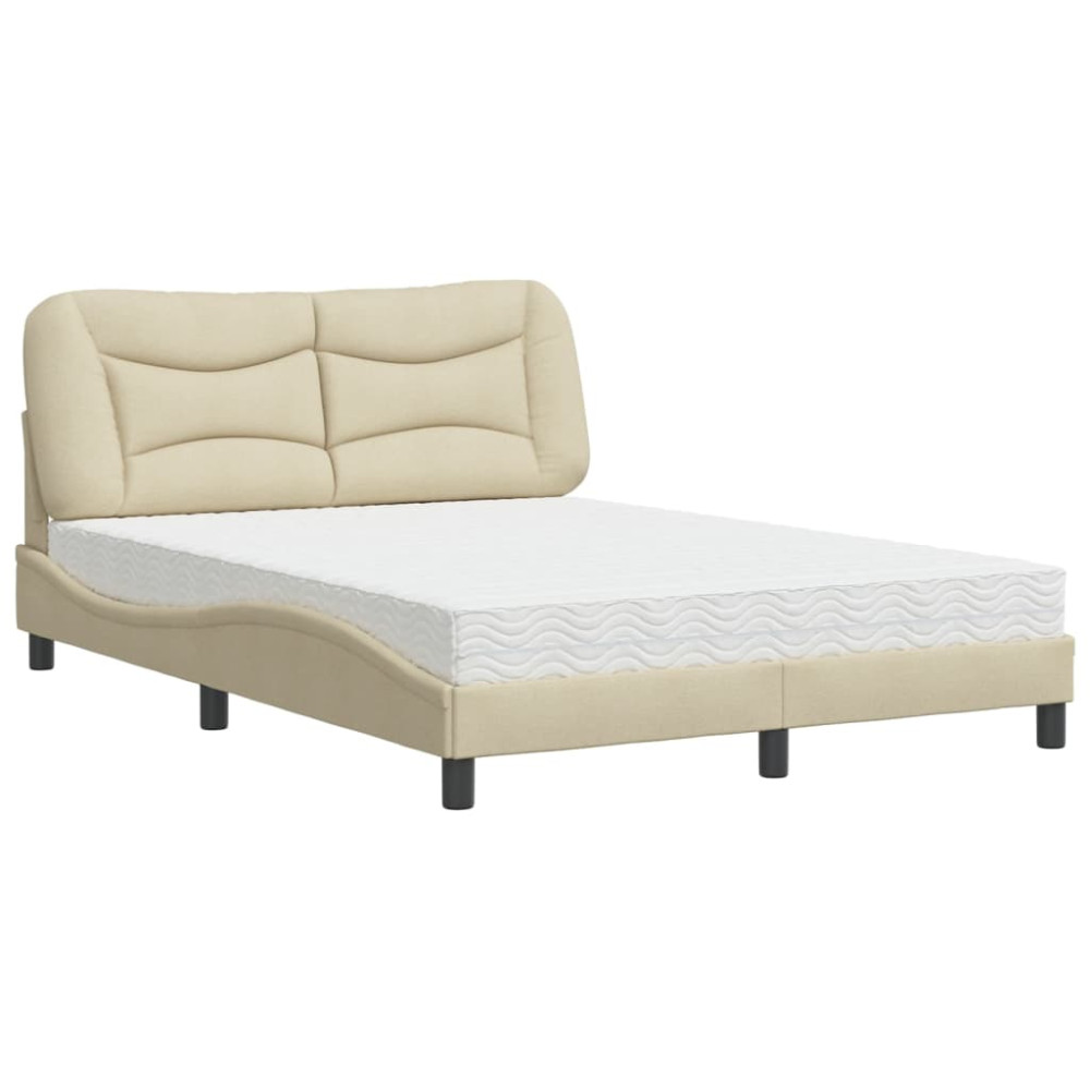 Produktbild för Bed with Mattress "Hvar" Cream 120x200 cm Fabric