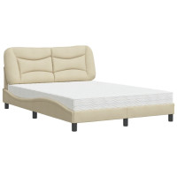 Produktbild för Bed with Mattress "Hvar" Cream 120x200 cm Fabric