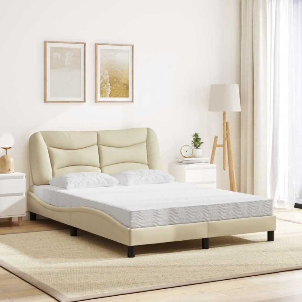 Produktbild för Bed with Mattress "Hvar" Cream 120x200 cm Fabric