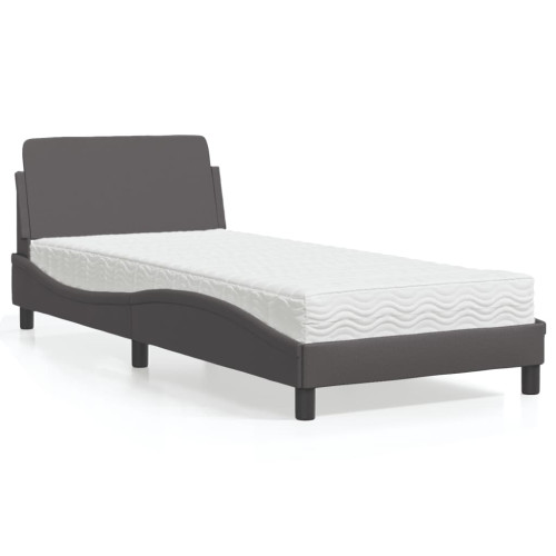 vidaXL Bed with Mattress "Dover" Grey 90x200 cm Faux Leather - Sängar & Sängramar