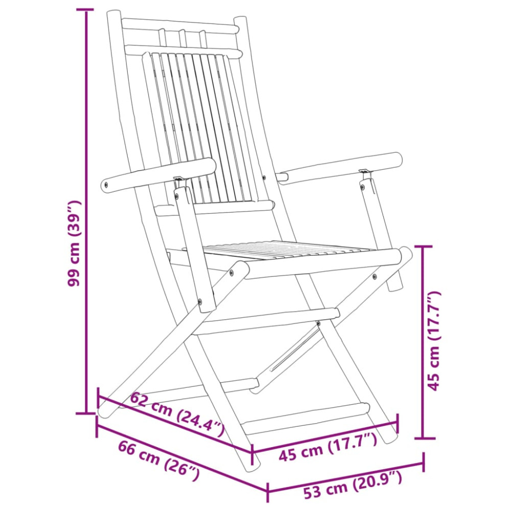Produktbild för Hopfällbara trädgårdsstolar 6 st 53x66x99 cm bambu