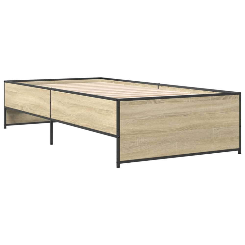 Produktbild för Sängram sonoma-ek 90x200 cm konstruerat trä och metall