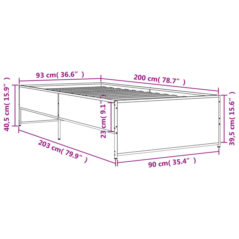 Produktbild för Sängram sonoma-ek 90x200 cm konstruerat trä och metall