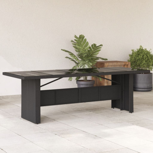 vidaXL Trädgårdsbord med glasskiva svart 240x90x75 cm konstrotting