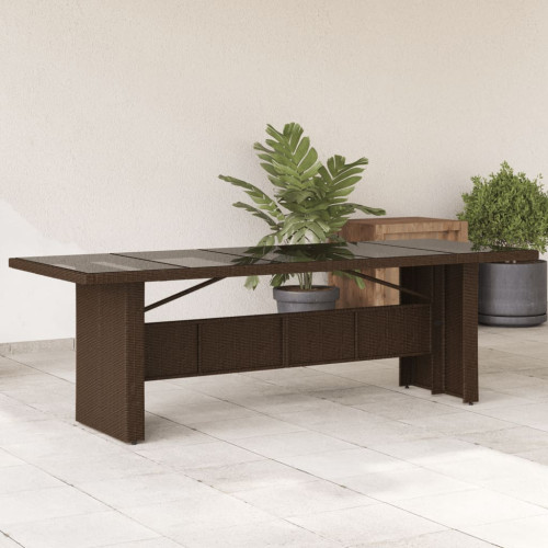 vidaXL Trädgårdsbord med glasskiva brun 240x90x75 cm konstrotting