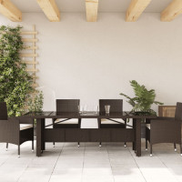 Produktbild för Trädgårdsbord med glasskiva brun 240x90x75 cm konstrotting