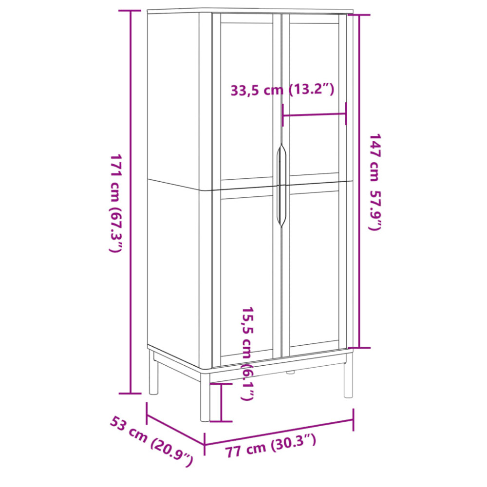Produktbild för Klädskåp FLORO vit 77x53x171 cm massiv furu
