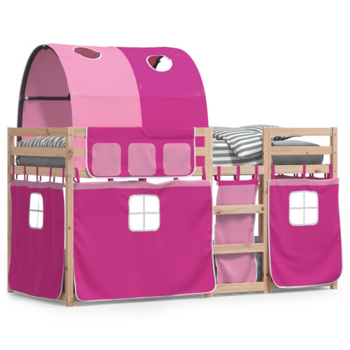 vidaXL Loftsäng med rutschkana rosa 80x200 cm massiv furu - Sängar & Sängramar