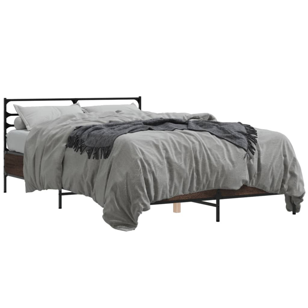 Produktbild för Sängram brun ek 135x190 cm konstruerat trä och metall