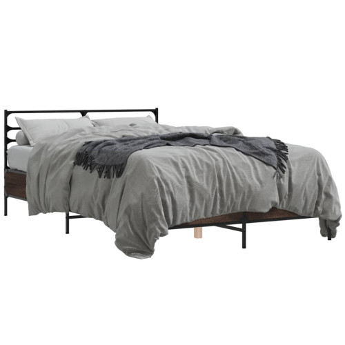 vidaXL Sängram brun ek 135x190 cm konstruerat trä och metall