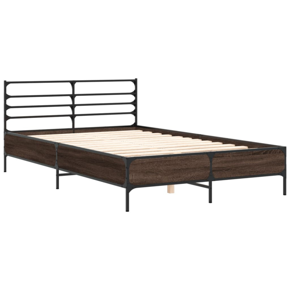 Produktbild för Sängram brun ek 135x190 cm konstruerat trä och metall