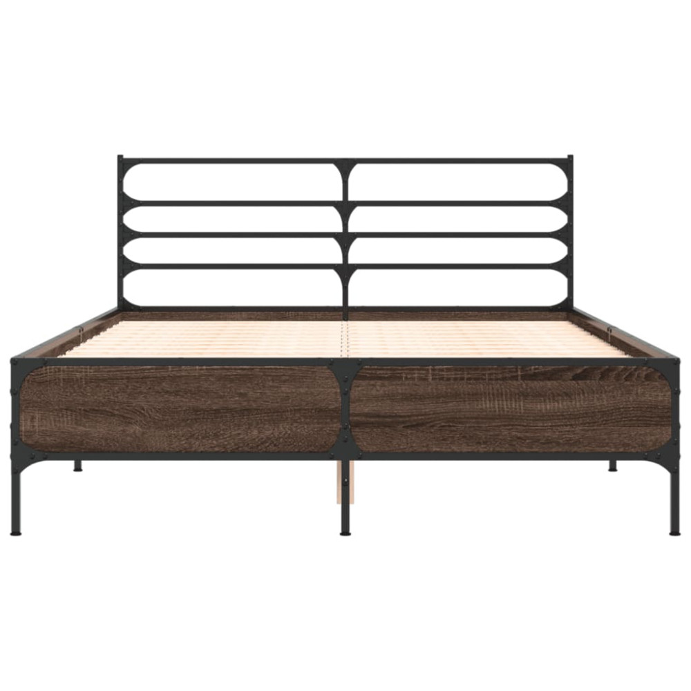 Produktbild för Sängram brun ek 135x190 cm konstruerat trä och metall