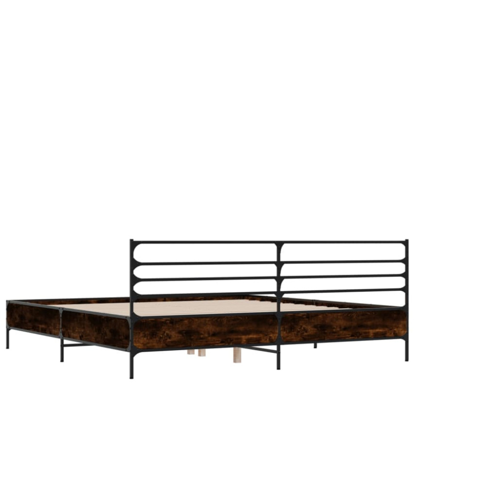 Produktbild för Sängram brun ek 135x190 cm konstruerat trä och metall