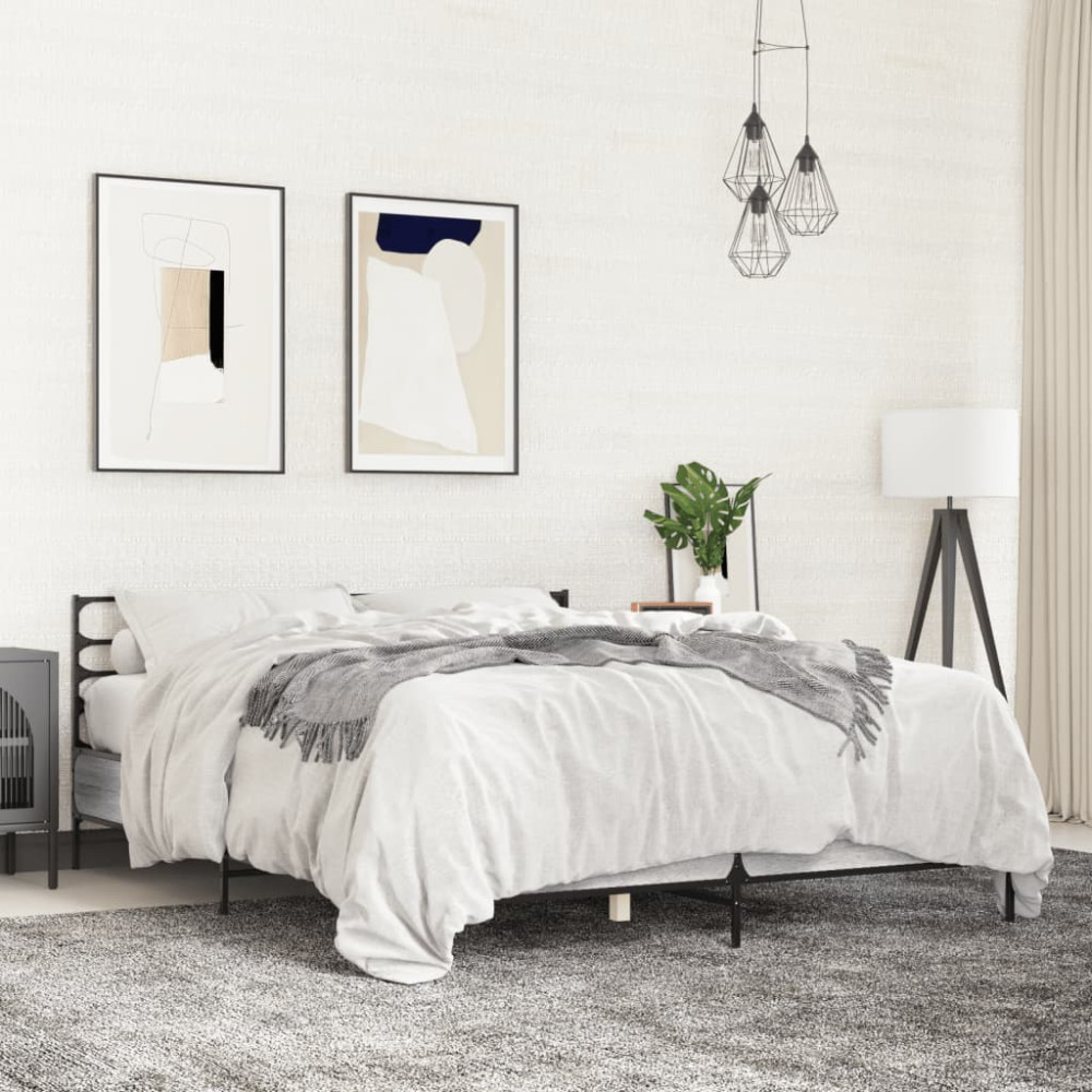 Produktbild för Sängram grå sonoma 160x200 cm konstruerat trä och metall