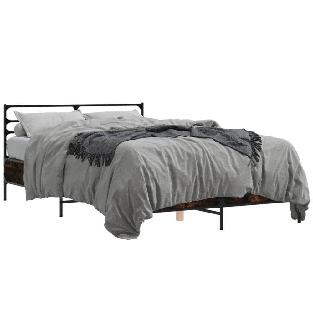 Produktbild för Sängram rökfärgad ek 120x190 cm konstruerat trä och metall