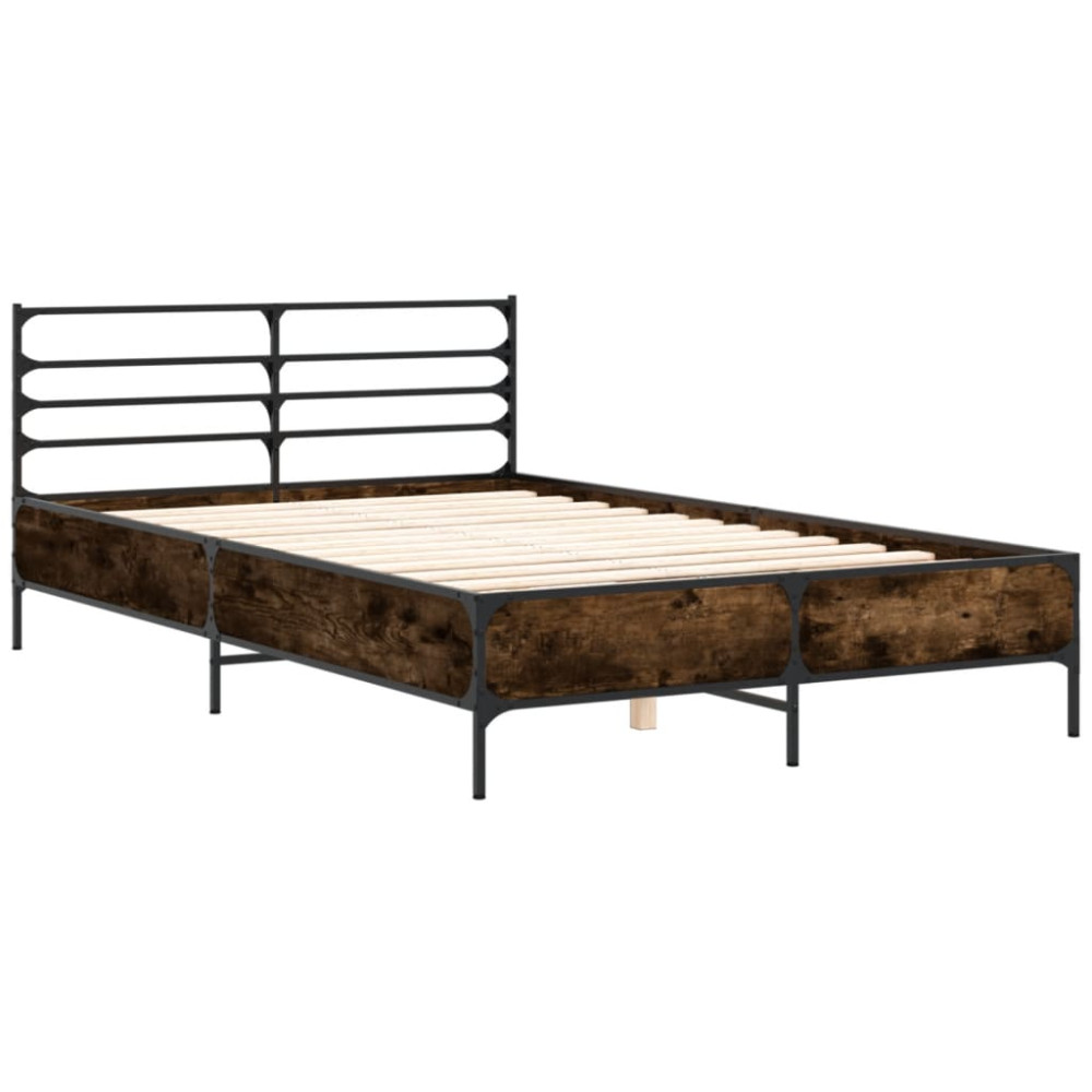 Produktbild för Sängram rökfärgad ek 120x190 cm konstruerat trä och metall