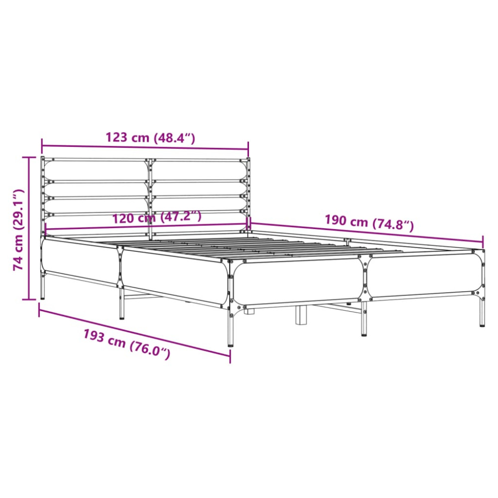 Produktbild för Sängram rökfärgad ek 120x190 cm konstruerat trä och metall