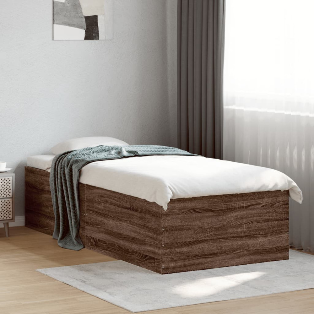 Produktbild för Sängram brun ek 90x200 cm konstruerad trä