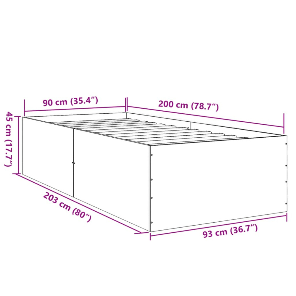 Produktbild för Sängram brun ek 90x200 cm konstruerad trä