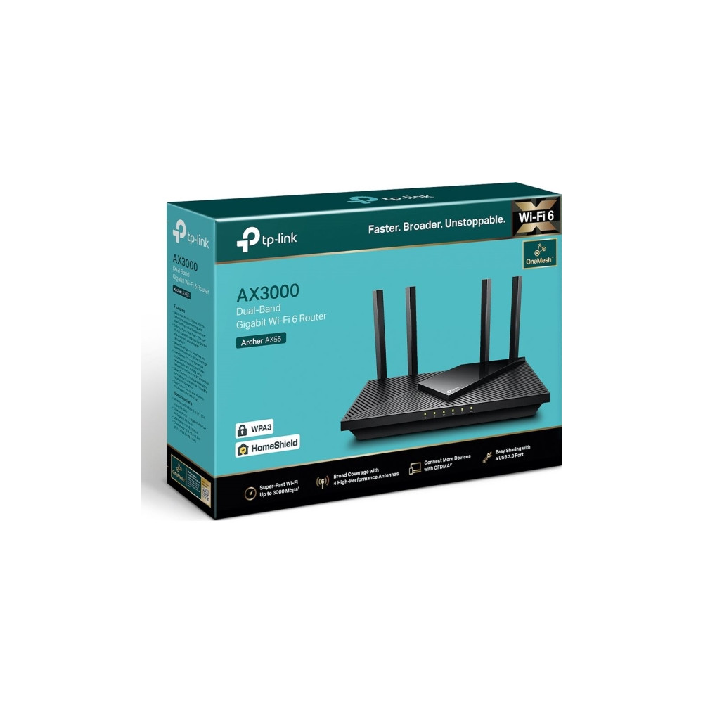 Produktbild för TP-Link Archer AX55 V4 - trådlös router - Wi-Fi 6 - skrivbordsmodell