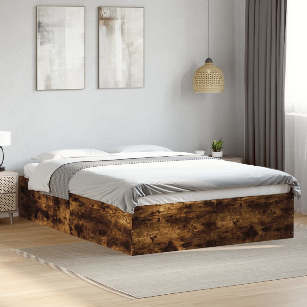 Produktbild för Sängram rökfärgad ek 120x200 cm konstruerat trä