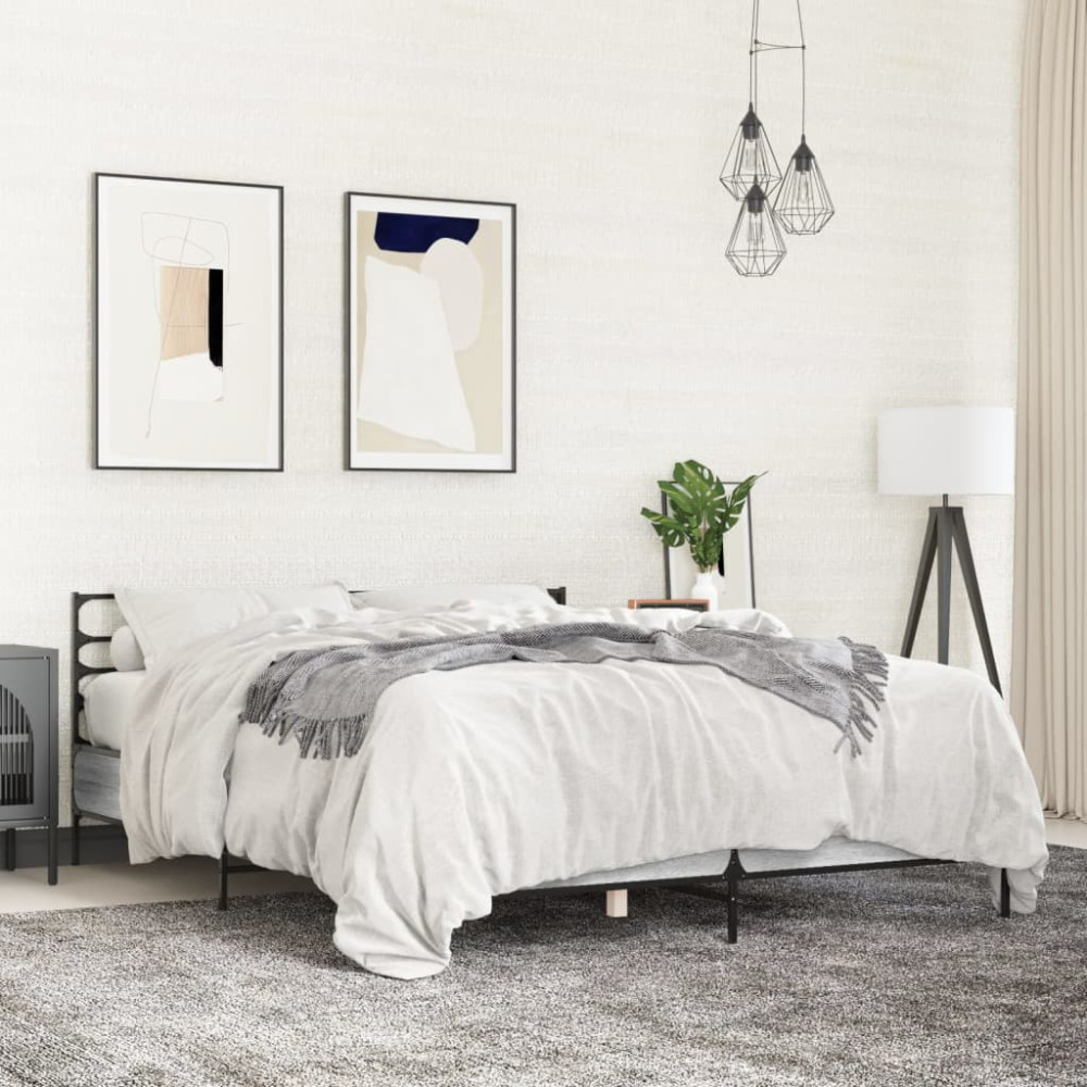 Produktbild för Sängram grå sonoma 140x190 cm konstruerat trä och metall