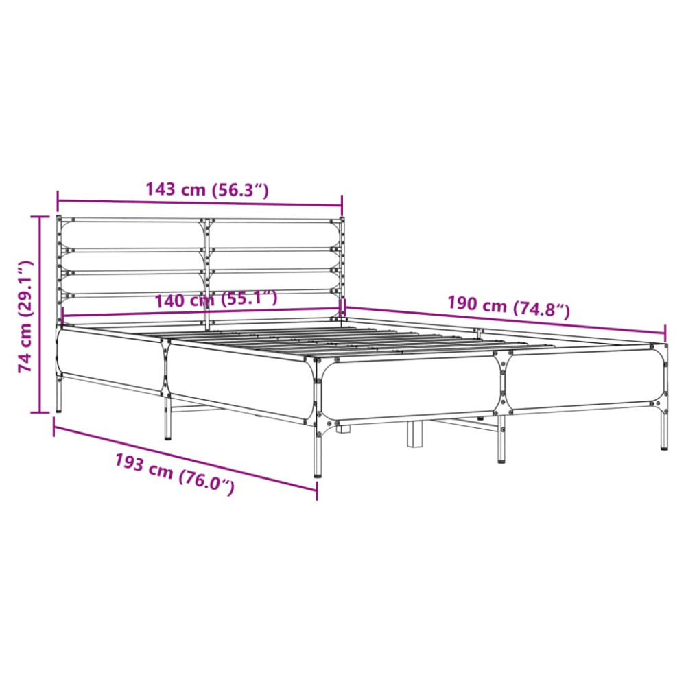 Produktbild för Sängram grå sonoma 140x190 cm konstruerat trä och metall