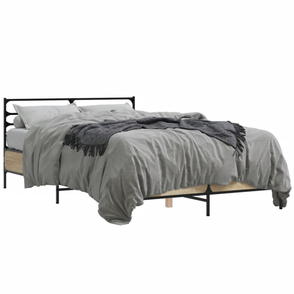 Produktbild för Sängram sonoma-ek 120x190 cm konstruerat trä och metall