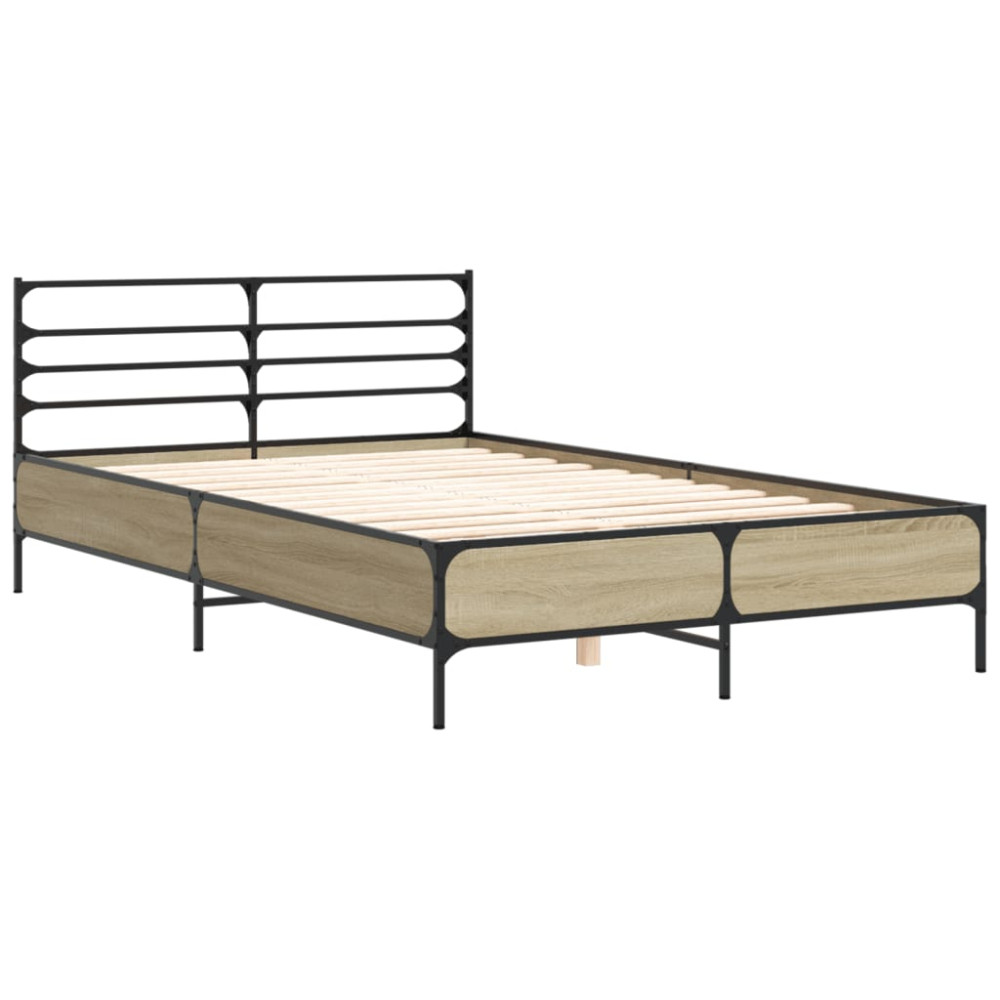 Produktbild för Sängram sonoma-ek 120x190 cm konstruerat trä och metall