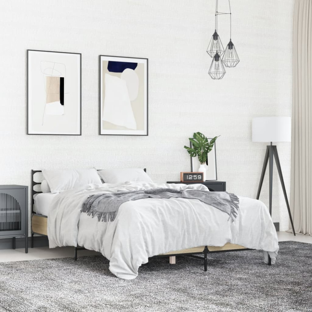 Produktbild för Sängram sonoma-ek 120x190 cm konstruerat trä och metall