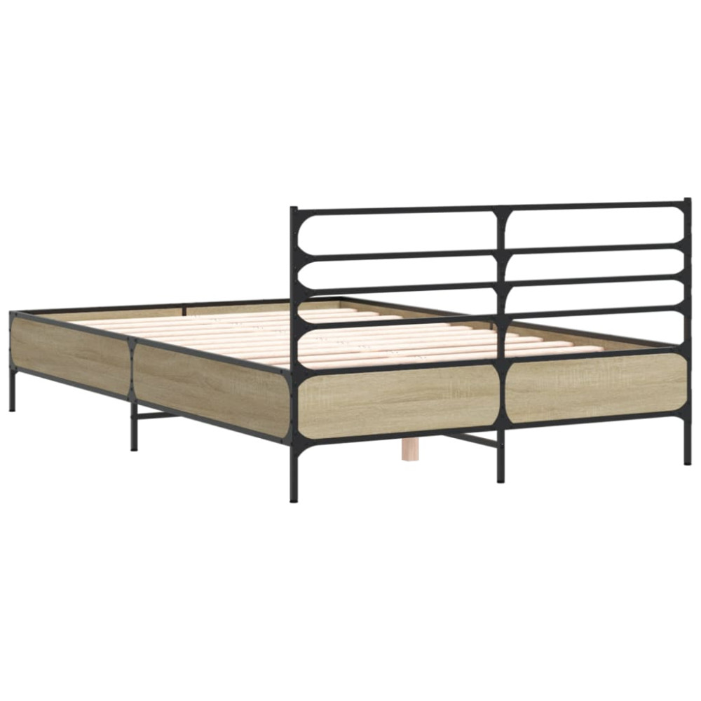 Produktbild för Sängram sonoma-ek 120x190 cm konstruerat trä och metall