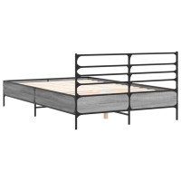 Produktbild för Sängram grå sonoma 135x190 cm konstruerat trä och metall