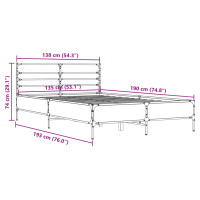 Produktbild för Sängram grå sonoma 135x190 cm konstruerat trä och metall