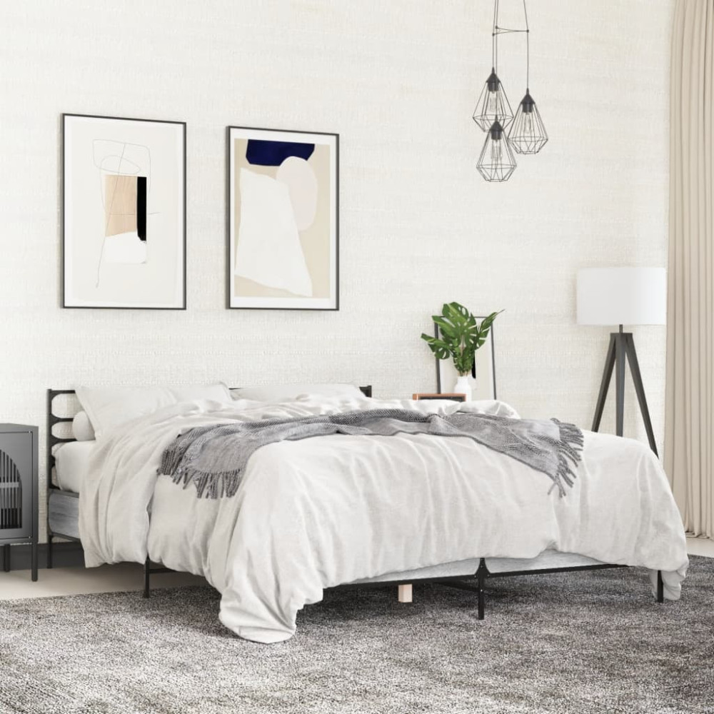 Produktbild för Sängram grå sonoma 120x200 cm konstruerat trä och metall