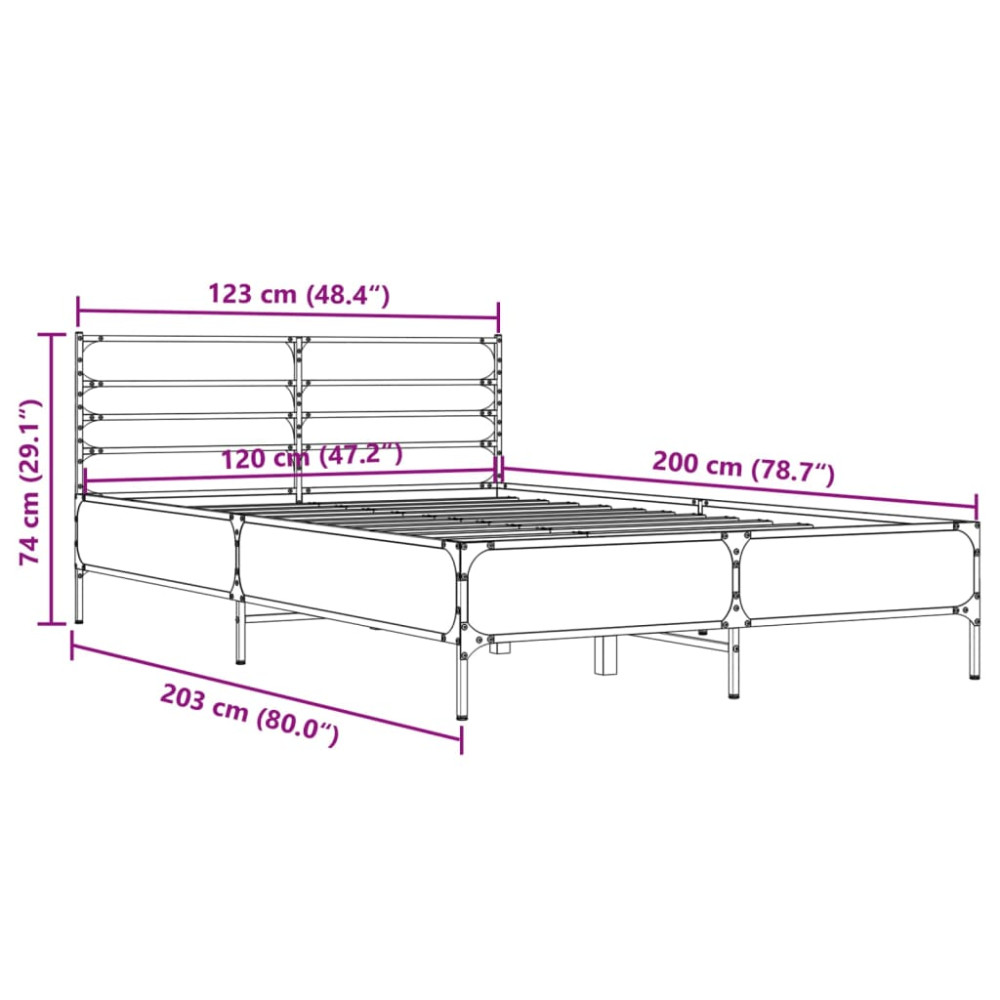 Produktbild för Sängram grå sonoma 120x200 cm konstruerat trä och metall