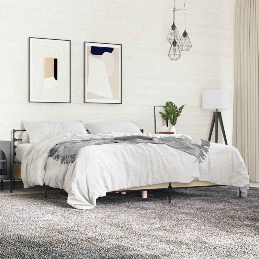 Produktbild för Sängram sonoma-ek 200x200 cm konstruerat trä och metall
