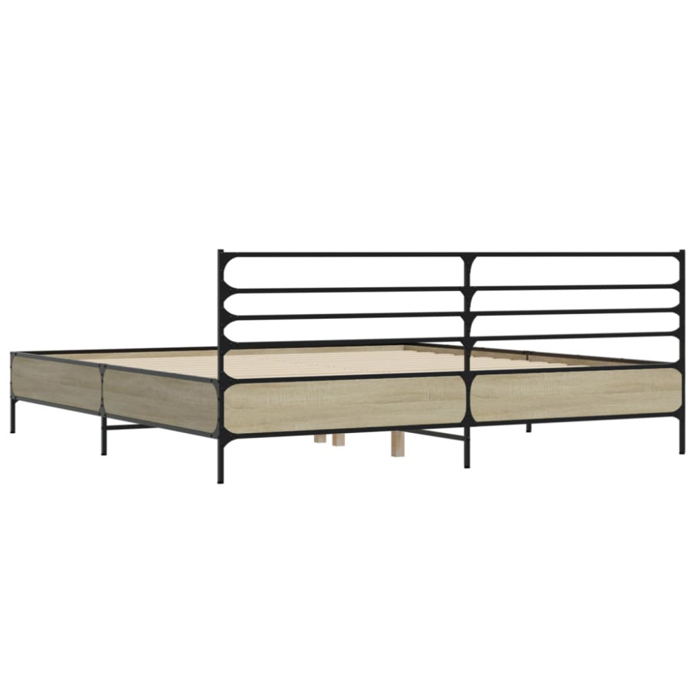 Produktbild för Sängram sonoma-ek 200x200 cm konstruerat trä och metall