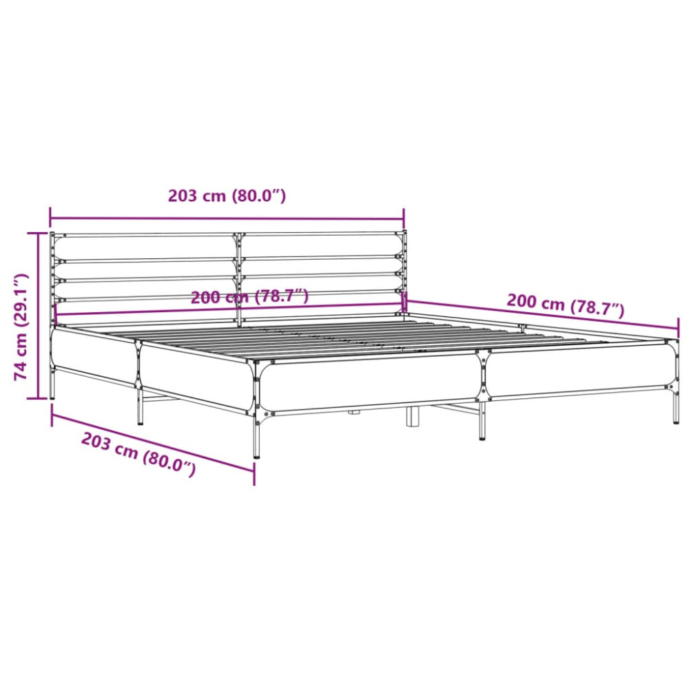 Produktbild för Sängram sonoma-ek 200x200 cm konstruerat trä och metall