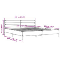 Produktbild för Sängram sonoma-ek 200x200 cm konstruerat trä och metall