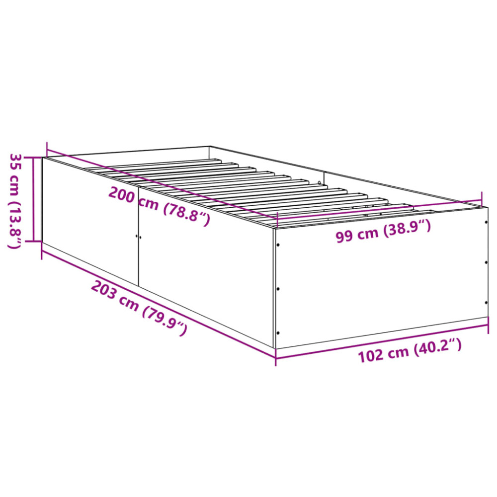 Produktbild för Sängram betonggrå 100x200 cm konstruerad trä
