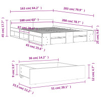 Produktbild för Sängram med lådor brun ek 160x200 cm konstruerad trä