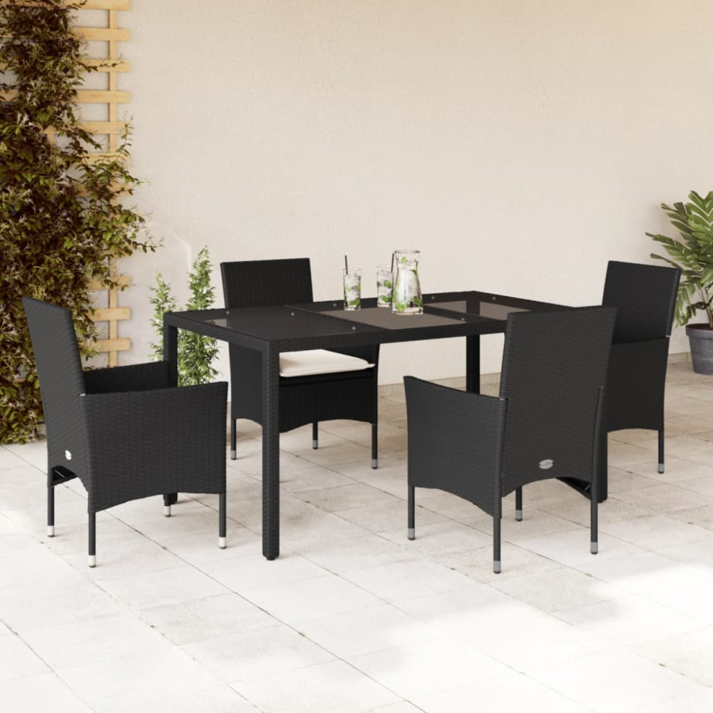 Produktbild för Matgrupp för trädgård med dynor 5 delar svart konstrotting&glas
