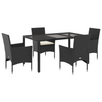 Produktbild för Matgrupp för trädgård med dynor 5 delar svart konstrotting&glas