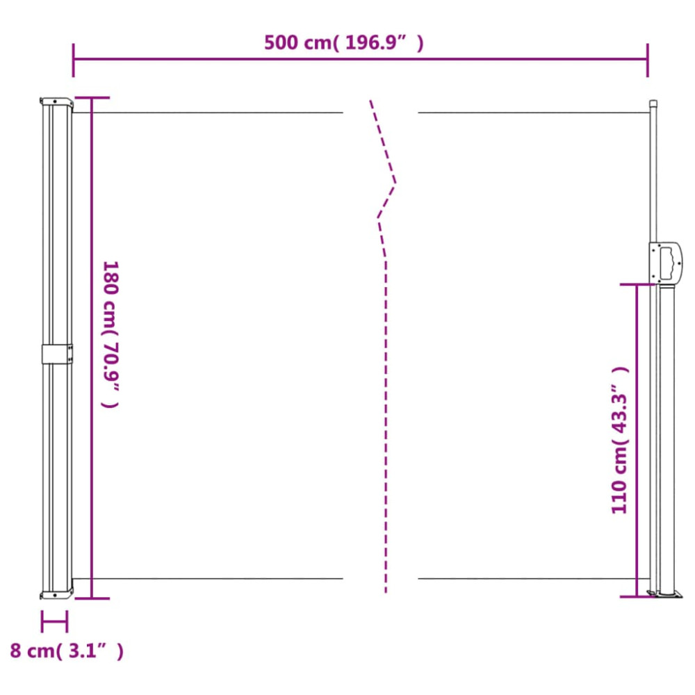 Produktbild för Indragbar sidomarkis mörkgrön 180x500 cm