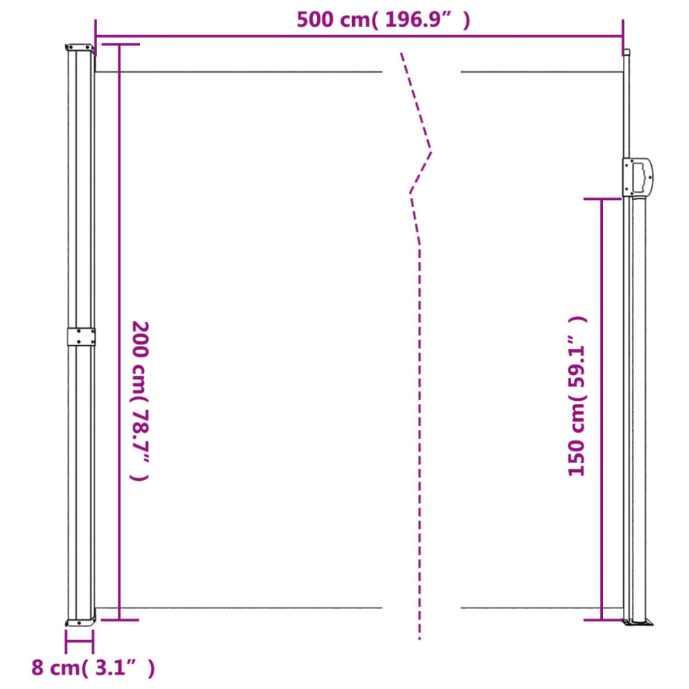 Produktbild för Indragbar sidomarkis taupe 200x500 cm