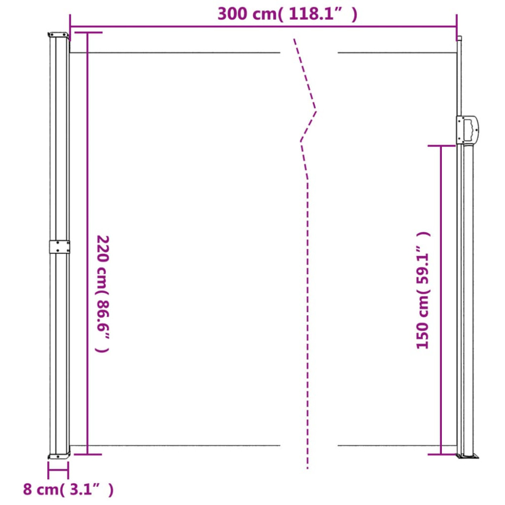 Produktbild för Indragbar sidomarkis vit 220x300 cm