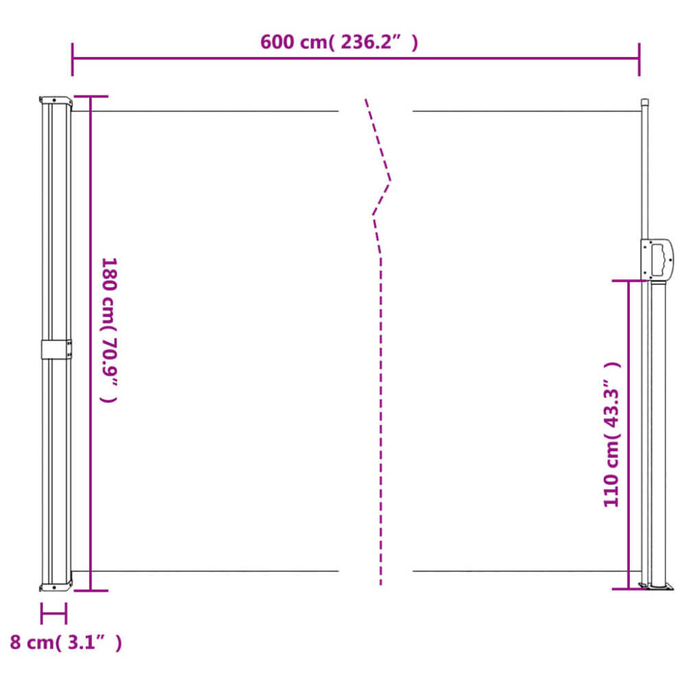 Produktbild för Infällbar sidomarkis beige 180x600 cm