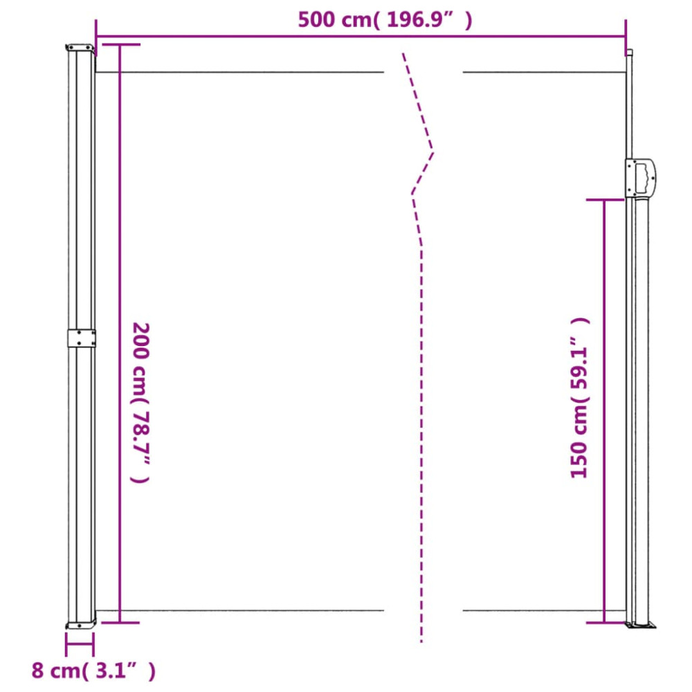 Produktbild för Indragbar sidomarkis beige 200x500 cm