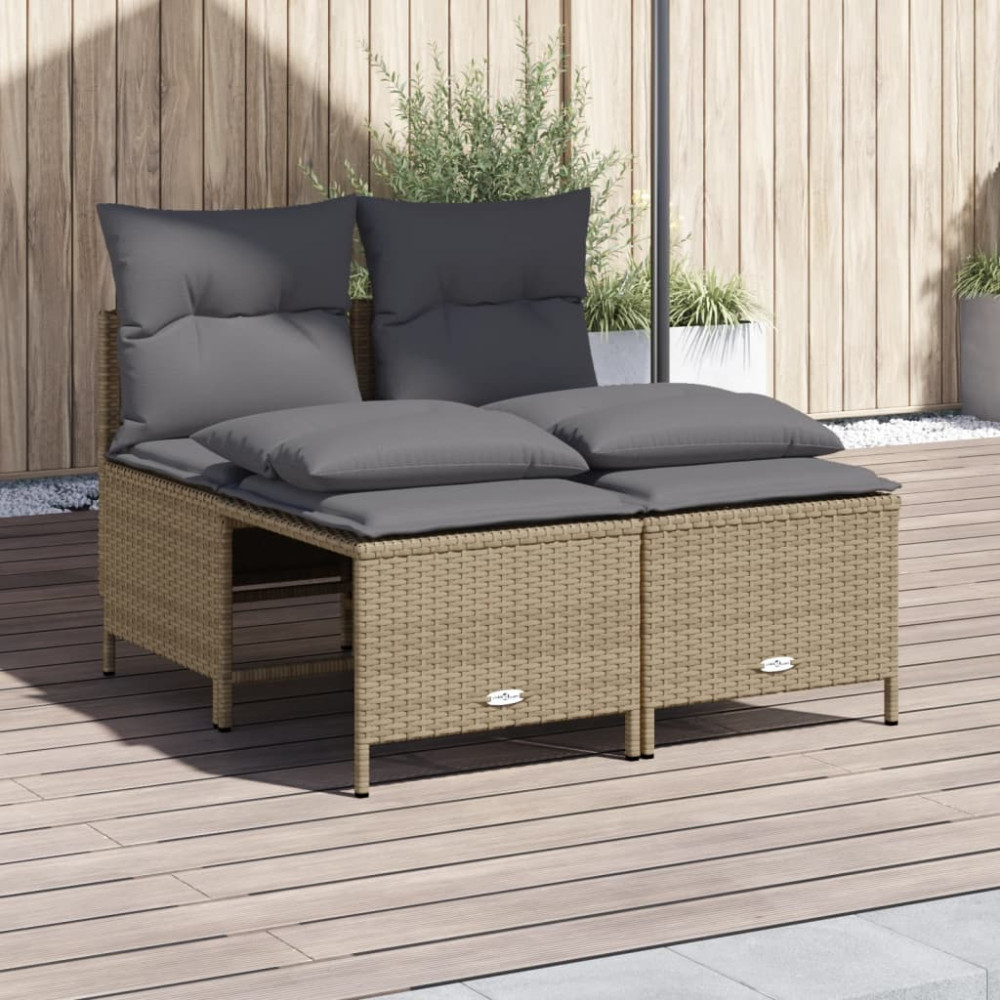 Produktbild för Soffgrupp för trädgård med dynor 4 delar beige konstrotting